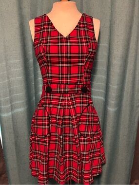 Red Plaid Sleeveless V-Neck Fit & Flare Mini Dress